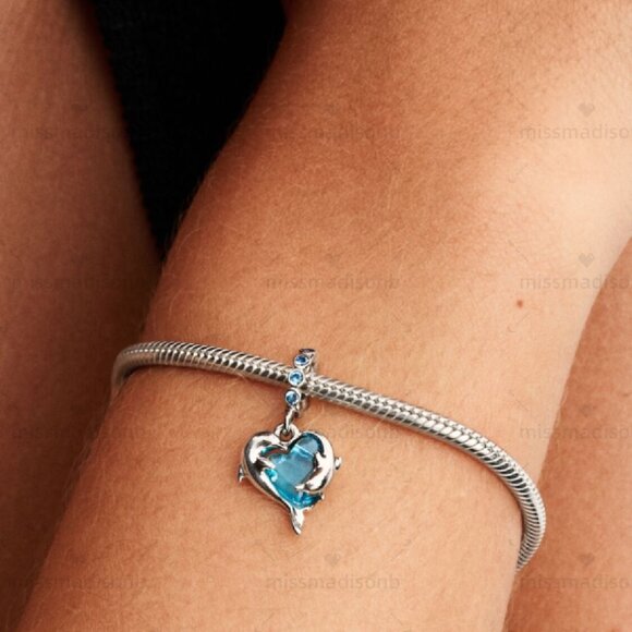 Pandora Blue Murano Glass Dolphins Dangle Charm - Picture 4 of 7